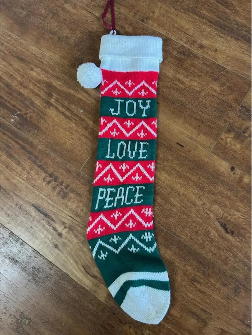 Festive Christmas Stocking with Joy Love Peace Design